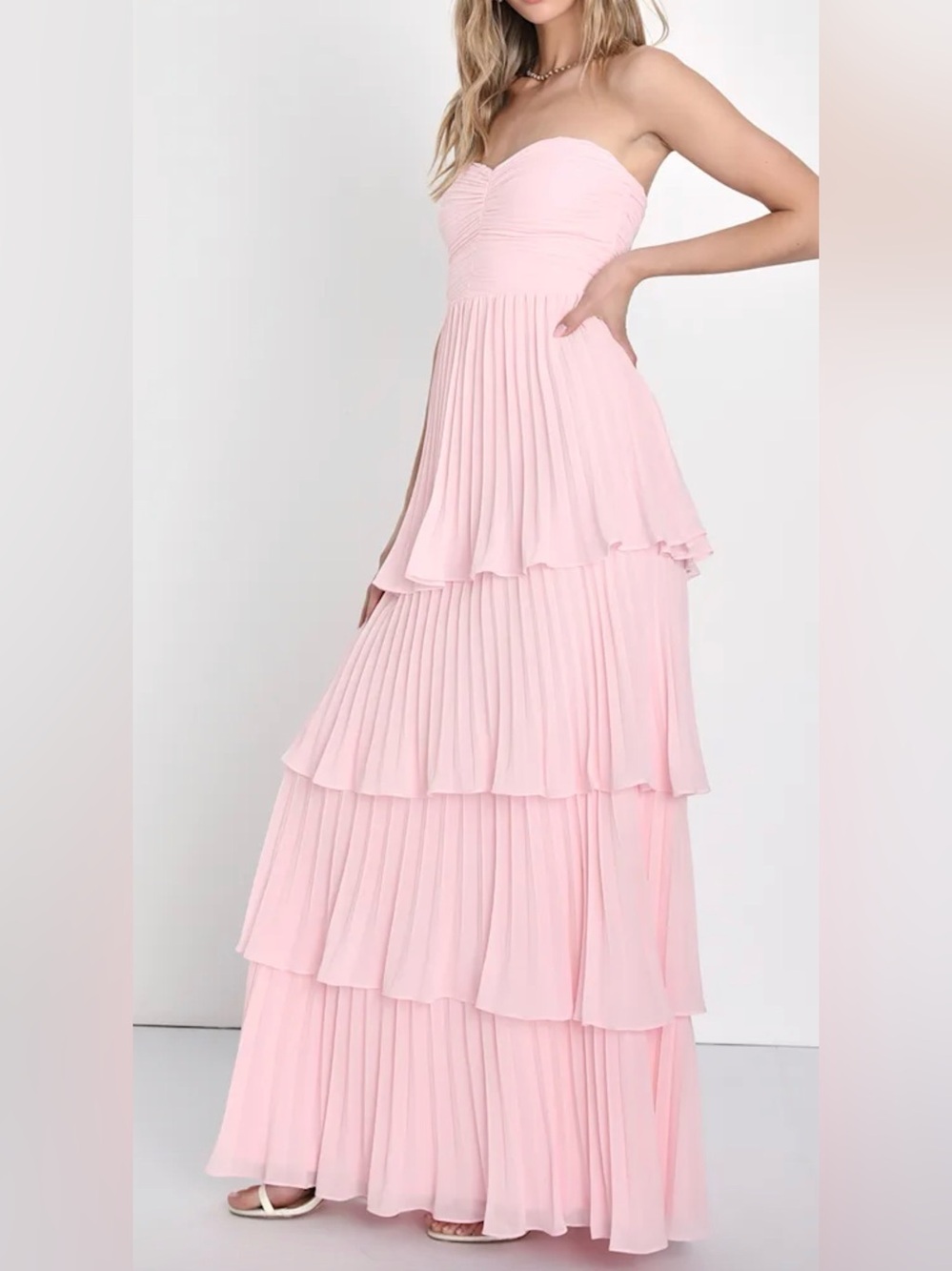 Lulus Seriously Sensational Light Pink Strapless Tiered Maxi Dress Size M NWT